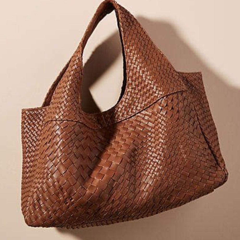 Claramonte Pablo Leather Woven Bag, dark brown, like new - Picture 1 of 8